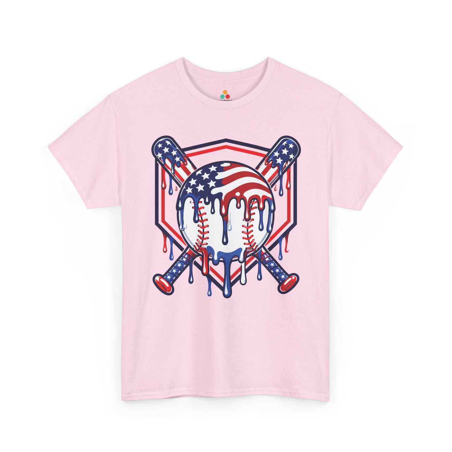 TEEZOCA USA baseball T-shirt with American flag baseball artwork for BBQs, fireworks, tournaments, and summer games.
