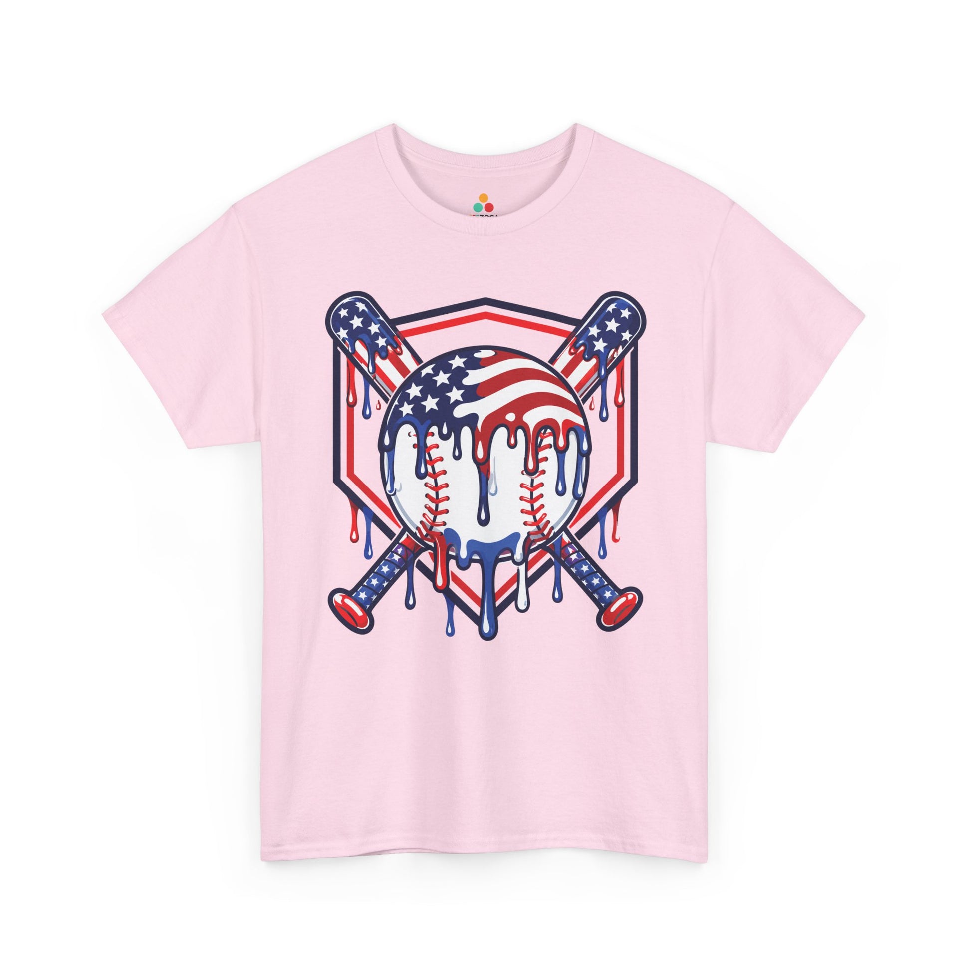 TEEZOCA USA baseball T-shirt with American flag baseball artwork for BBQs, fireworks, tournaments, and summer games.
