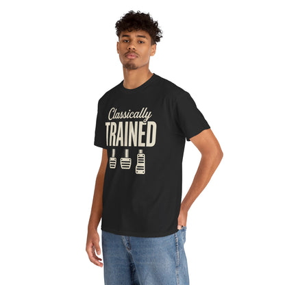 TEEZOCA Unisex T-shirt designed as a funny car t shirt for manual drivers, mechanics, and stick shift lovers.
