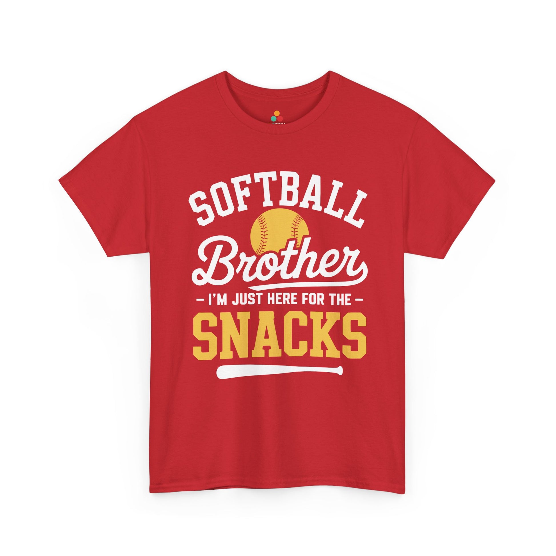 TEEZOCA Unisex T-shirt designed as a funny shirts for siblings gift with softball brother snack artwork.
