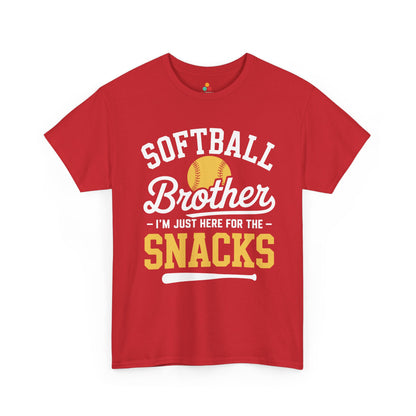 TEEZOCA Unisex T-shirt designed as a funny shirts for siblings gift with softball brother snack artwork.
