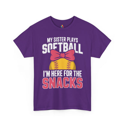 TEEZOCA Unisex T-shirt designed as a funny sports sister shirt for softball, baseball, soccer, and football siblings.

