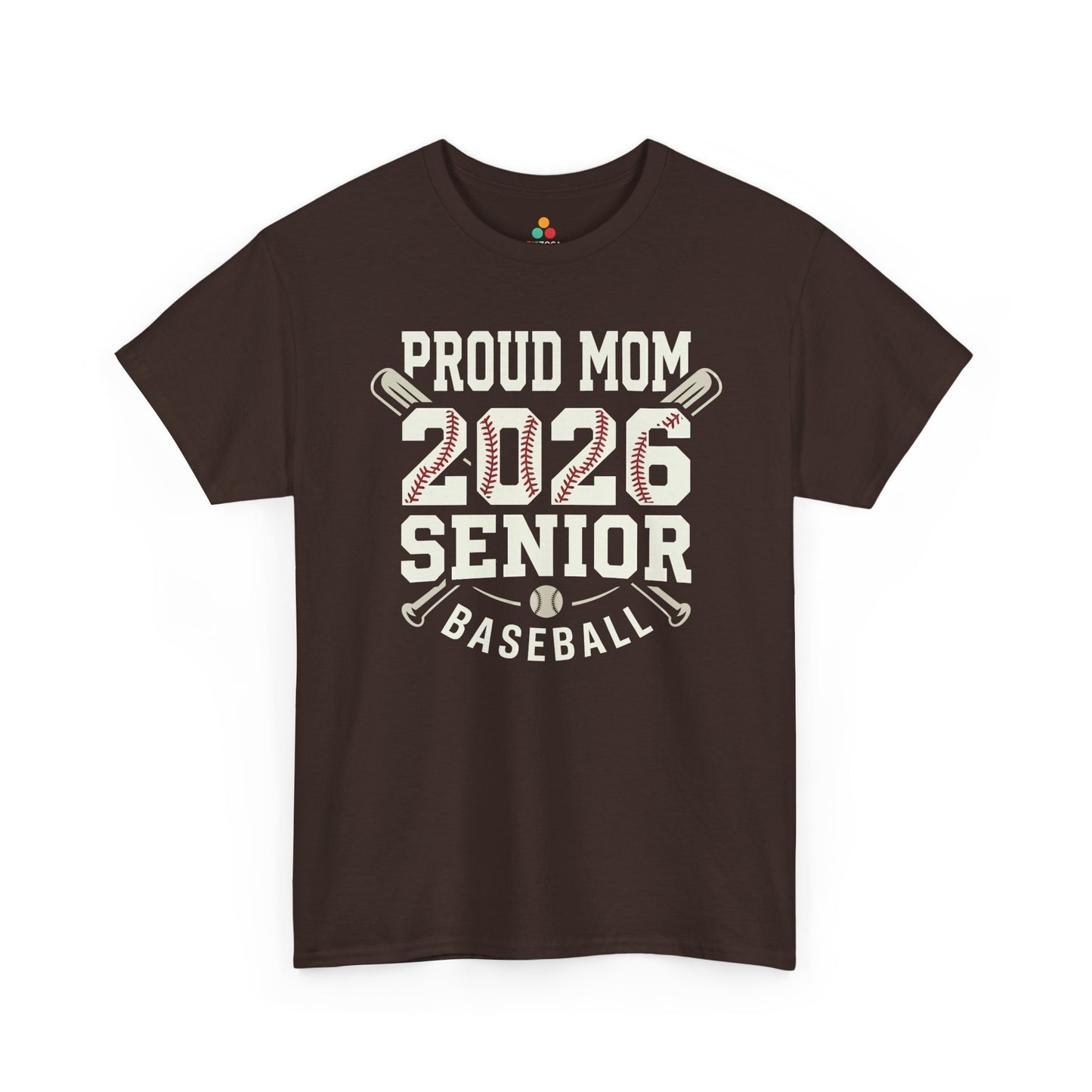 TEEZOCA Unisex T-shirt for baseball mom shirt shoppers, showing 2026 numbers, crossed bats, and proud mom baseball lettering.

