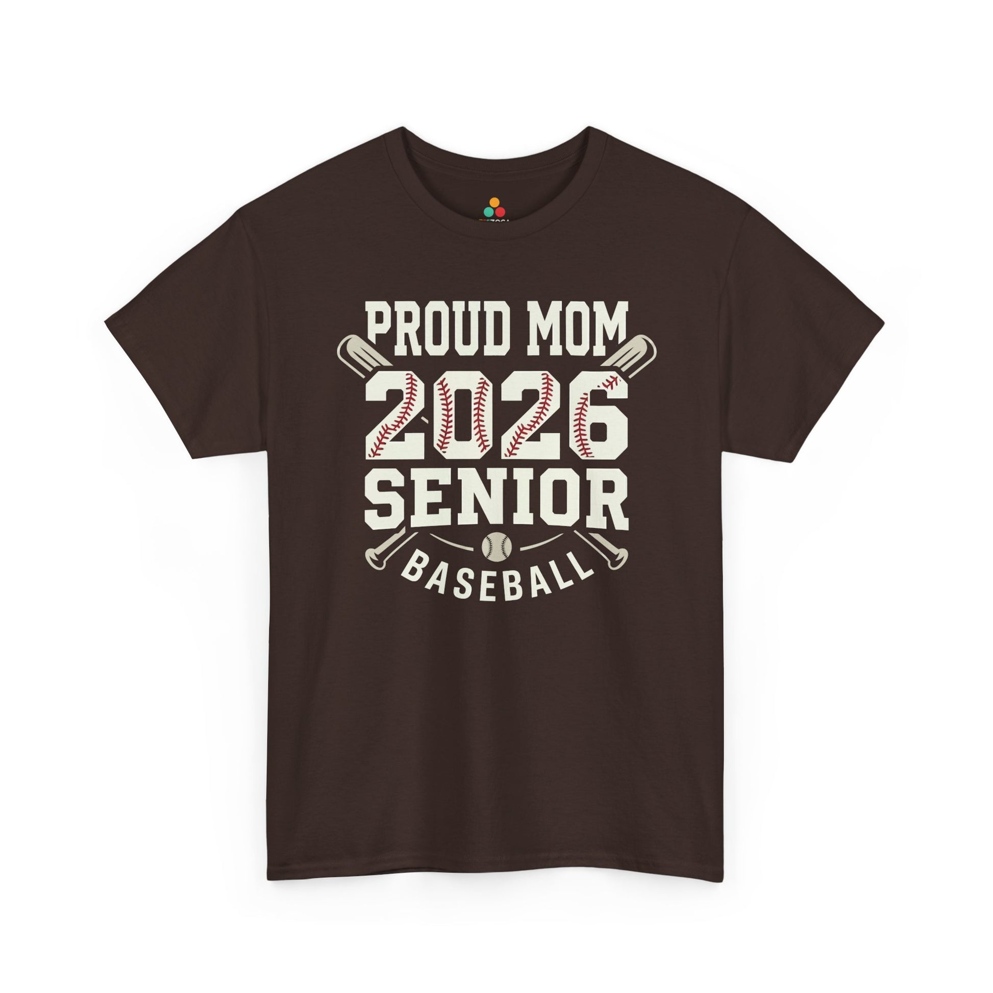 TEEZOCA Unisex T-shirt for baseball mom shirt shoppers, showing 2026 numbers, crossed bats, and proud mom baseball lettering.
