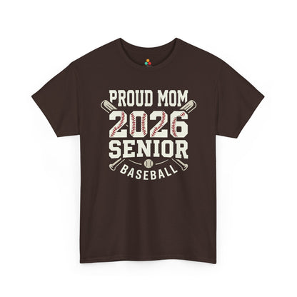 TEEZOCA Unisex T-shirt for baseball mom shirt shoppers, showing 2026 numbers, crossed bats, and proud mom baseball lettering.

