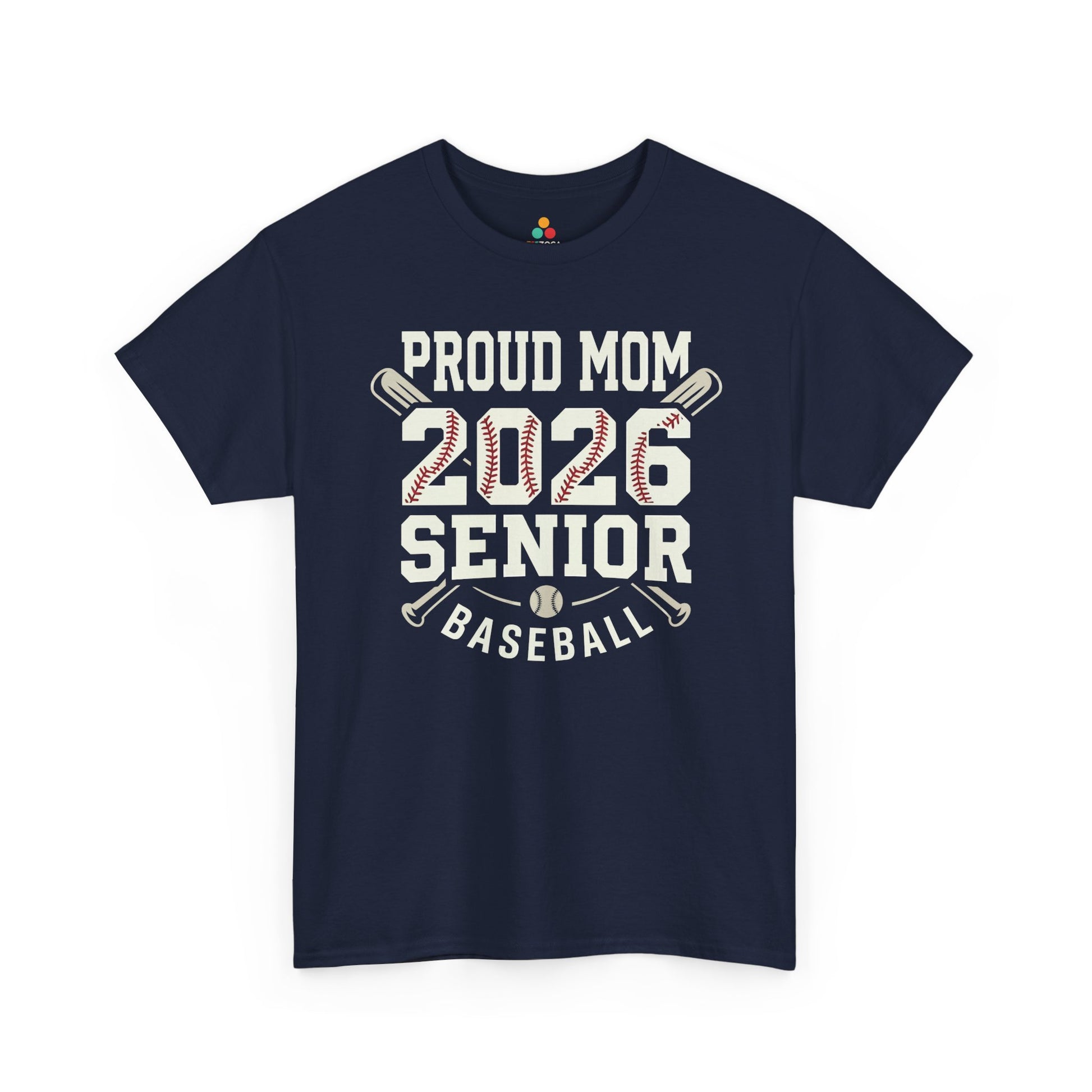 TEEZOCA Unisex T-shirt made as a baseball mom gift idea with Senior 2026 baseball lettering, bats, and ball accents.
