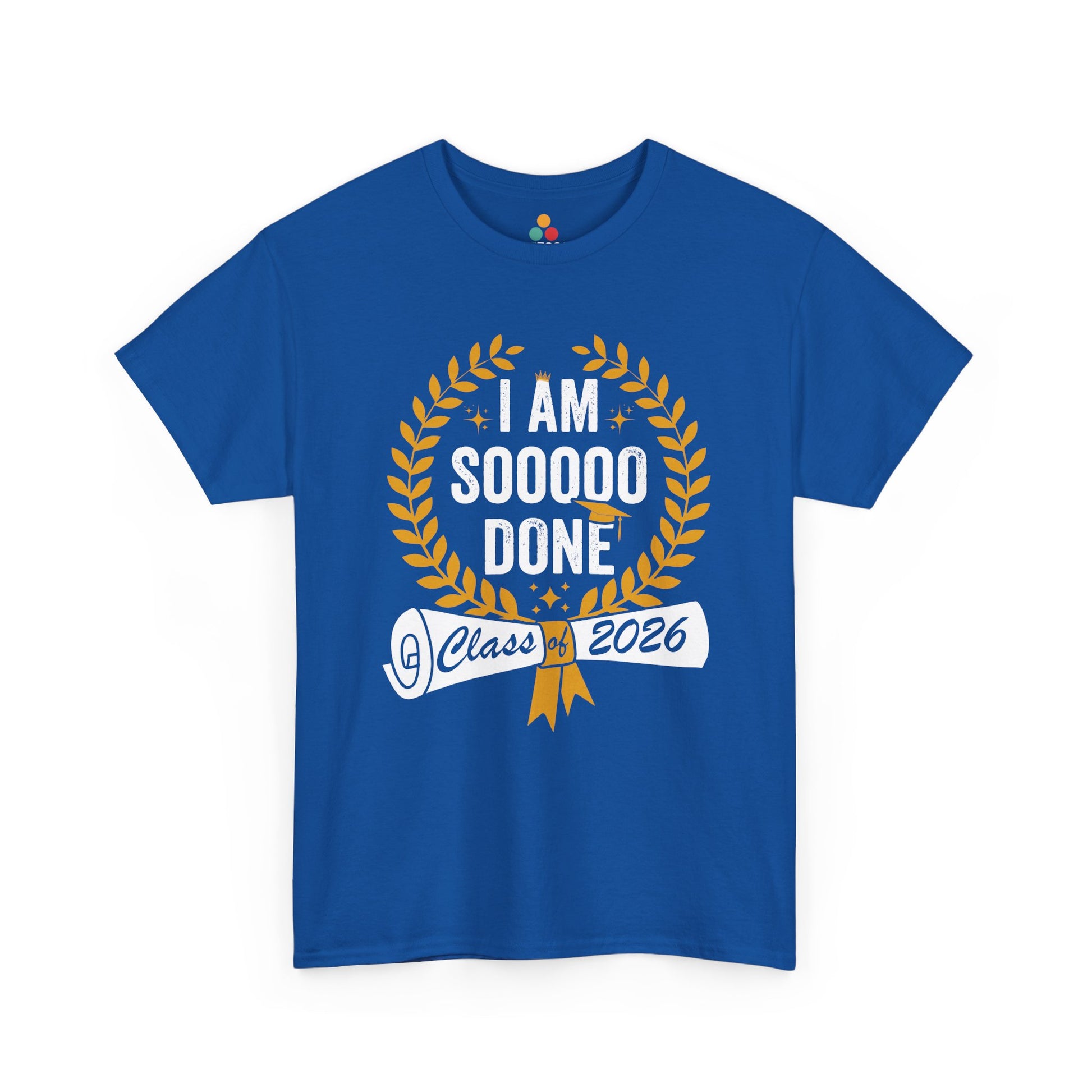 TEEZOCA Unisex T-shirt made as a class of 2026 senior shirt with sarcastic graduation humor and festive wreath artwork.
