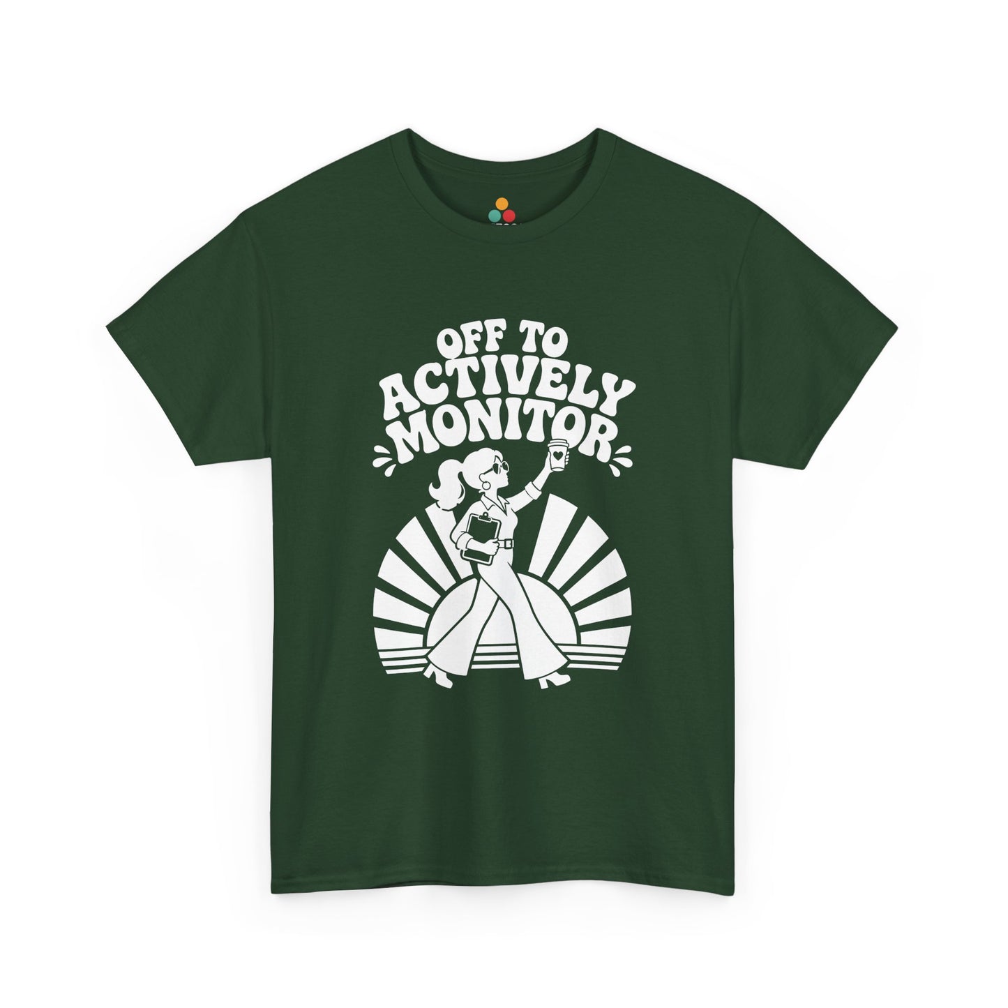 TEEZOCA Unisex T-shirt made as a funny teacher shirt with groovy sunburst artwork and classroom monitoring humor.
