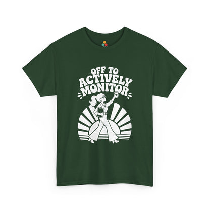 TEEZOCA Unisex T-shirt made as a funny teacher shirt with groovy sunburst artwork and classroom monitoring humor.
