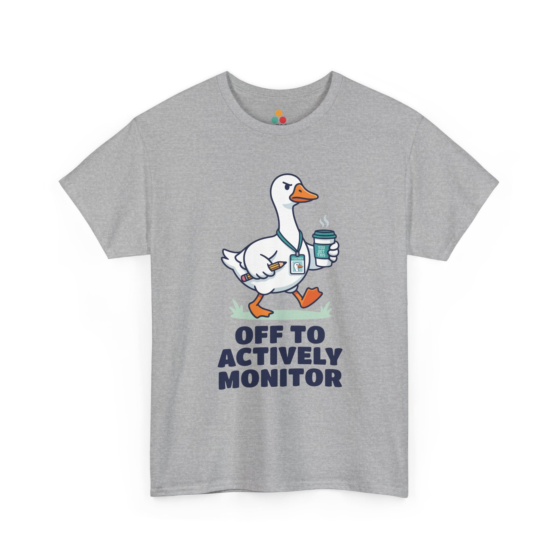 TEEZOCA Unisex T-shirt made as a goose teacher shirt with coffee cup artwork and standardized test proctor humor.
