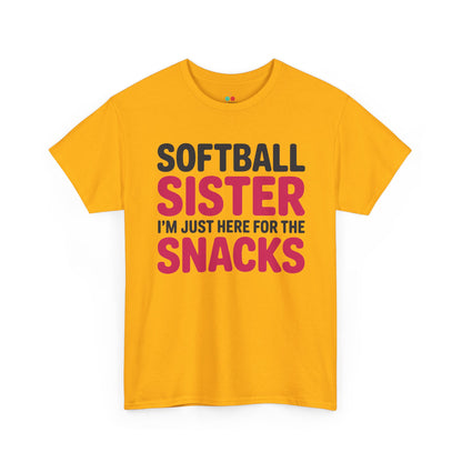 TEEZOCA Unisex T-shirt made as a little sister softball shirt with funny snacks message and bold lettering.
