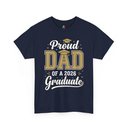 TEEZOCA Unisex T-shirt made as a proud dad graduation shirt with elegant script, stars, and family graduation pride.
