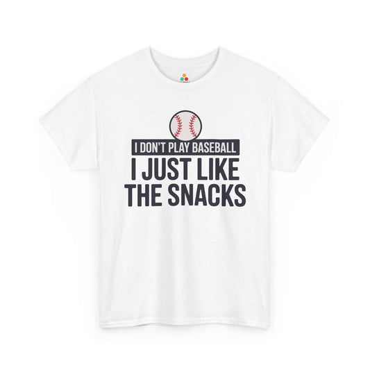 TEEZOCA Unisex T-shirt with Funny Baseball Shirt design reading I Don’t Play Baseball I Just Like The Snacks.
