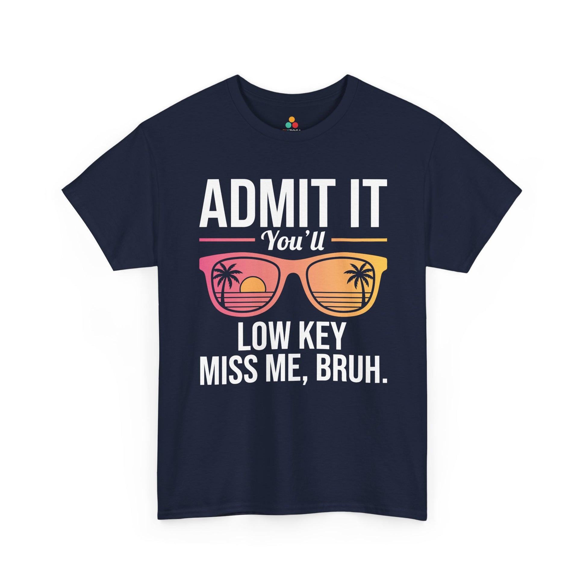 TEEZOCA Unisex T-shirt with Funny Going Away Gift Coworker Leaving Shirt design, retro sunglasses, palm trees, and sunset lenses.
