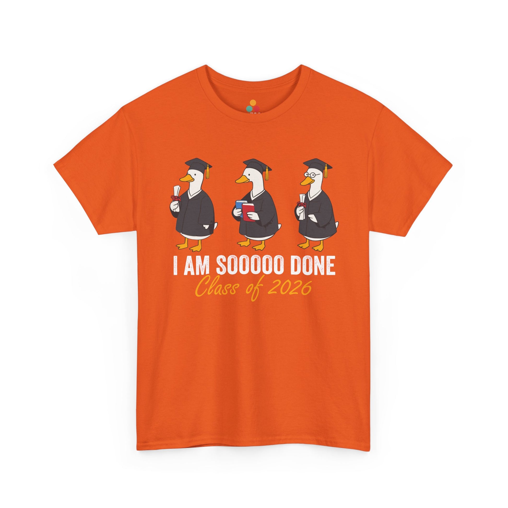 TEEZOCA Unisex T-shirt with Funny Graduation Shirt design featuring three cartoon geese, graduation caps, diplomas, and Class of 2026 text.
