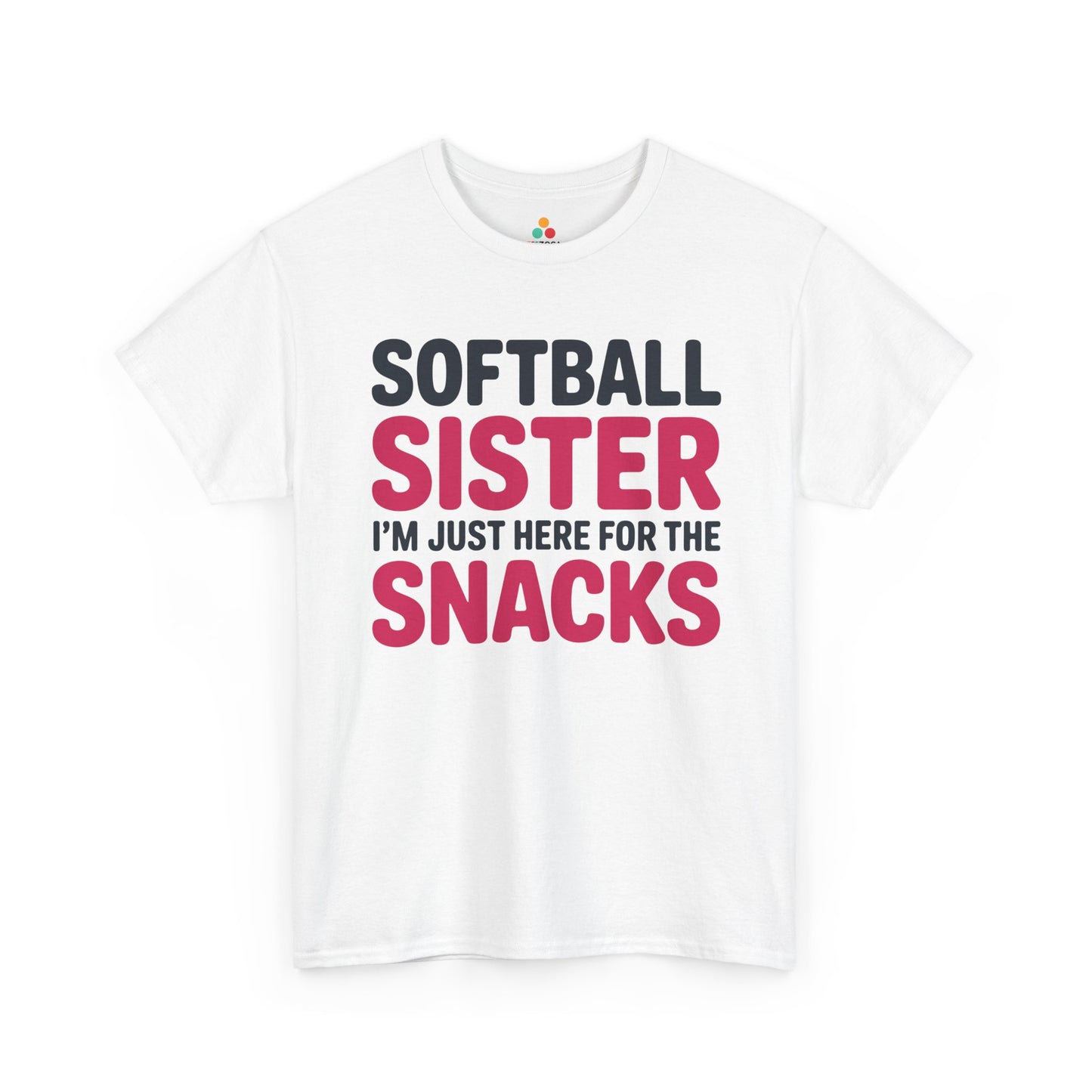 TEEZOCA Unisex T-shirt with Funny Softball Shirts design reading Softball Sister I’m Just Here For The Snacks.
