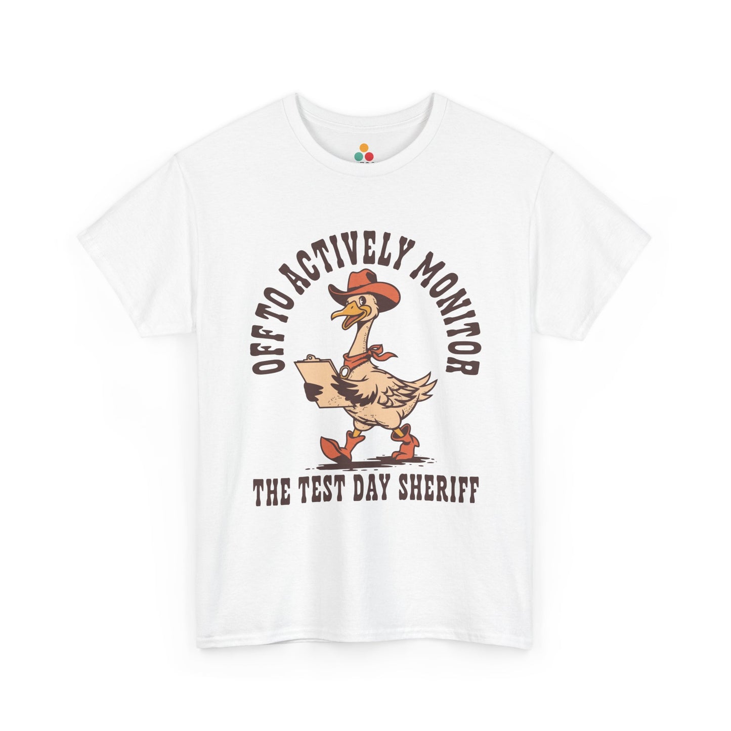 TEEZOCA Unisex T-shirt with Funny Test Day Teacher Shirt Sheriff Western design, featuring a goose sheriff and classroom testing humor.
