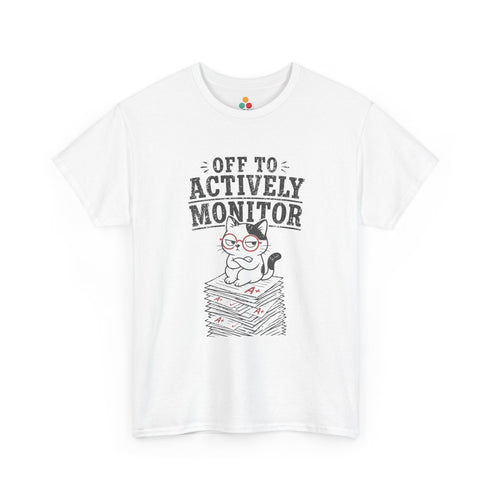TEEZOCA Unisex_T-shirt with Off To Actively Monitor Funny Cat Shirt Teacher Vintage design glasses cat graded papers and distressed text