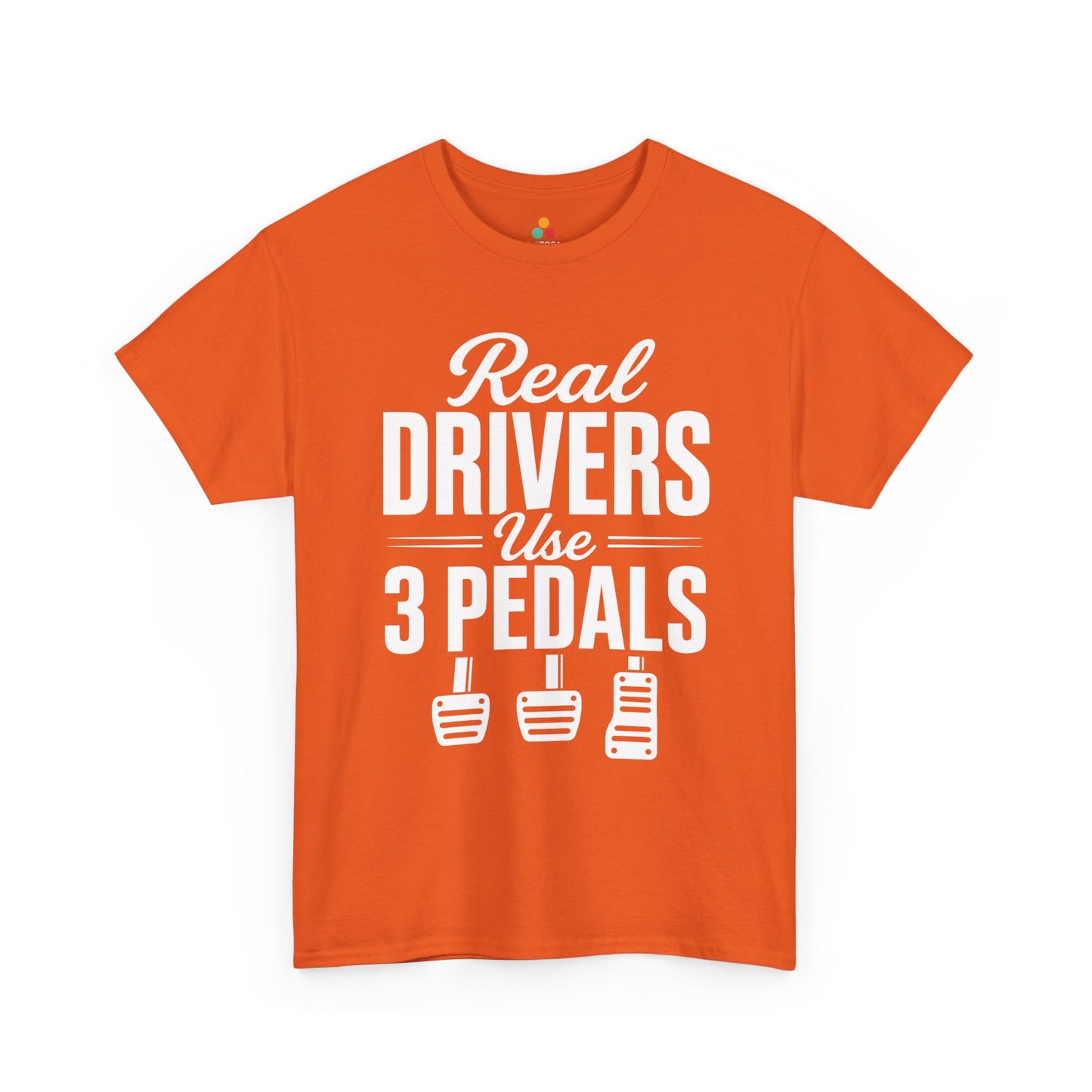 TEEZOCA Unisex T-shirt with Real Drivers Use 3 Pedals design for manual transmission drivers and funny car guy style.
