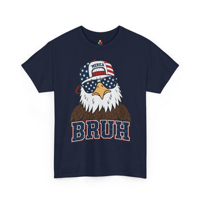 TEEZOCA Unisex T-shirt with a fourth of July shirt graphic of a patriotic eagle wearing stars-and-stripes sunglasses.
