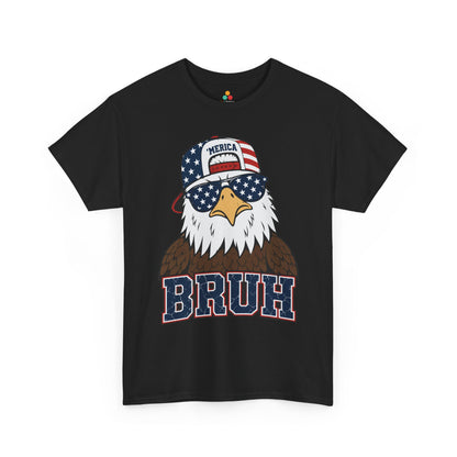 TEEZOCA Unisex T-shirt with a funny 4th of July shirt design featuring a bald eagle in flag sunglasses and a Merica cap.
