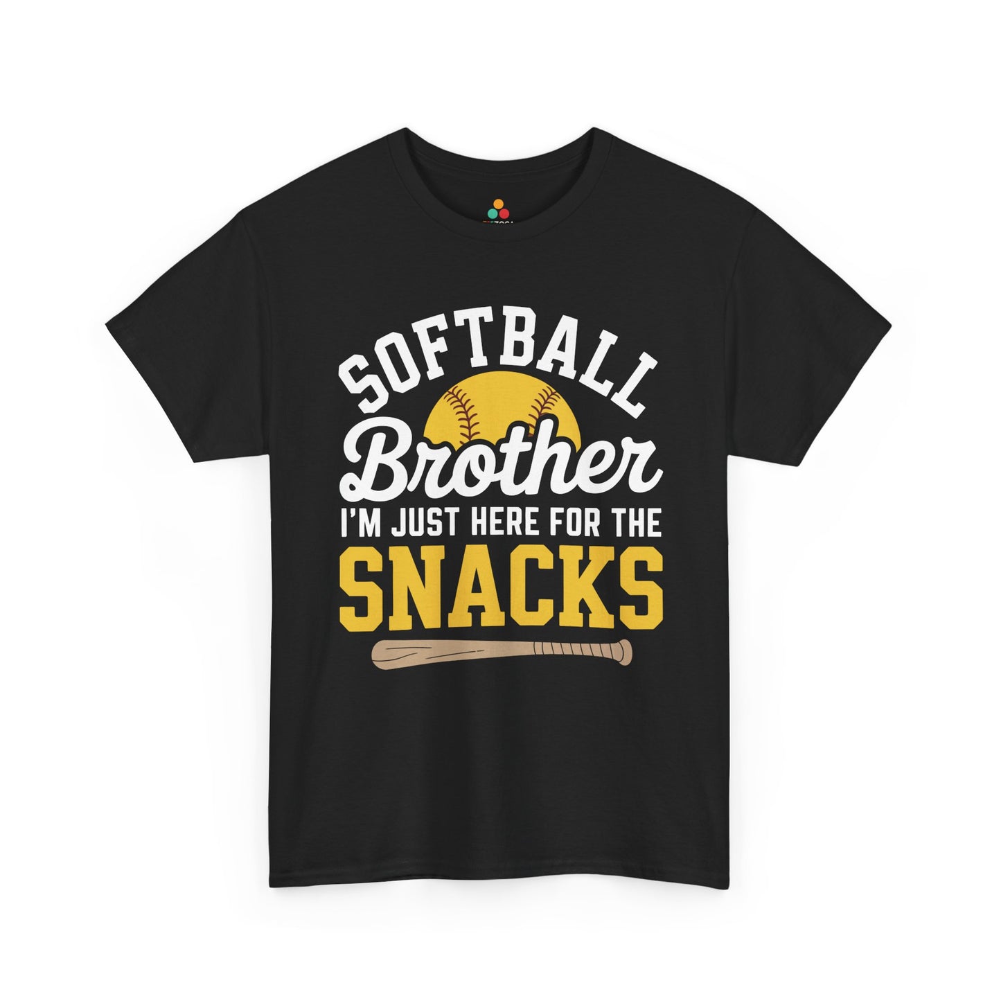 TEEZOCA Unisex T-shirt with funny softball shirt design reading Softball Brother I’m Just Here For The Snacks.
