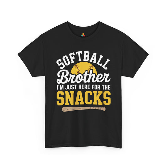 TEEZOCA Unisex T-shirt with funny softball shirt design reading Softball Brother I’m Just Here For The Snacks.
