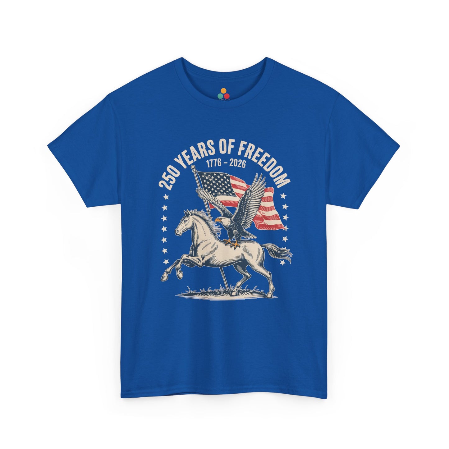 TEEZOCA Western 4th of July Shirt t-shirt with American Flag Horse Shirt artwork and Western Patriotic Shirt character.
