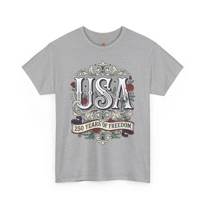 TEEZOCA Women’s Patriotic Shirt T-shirt with classic USA typography, floral accents, and heritage Americana artwork.
