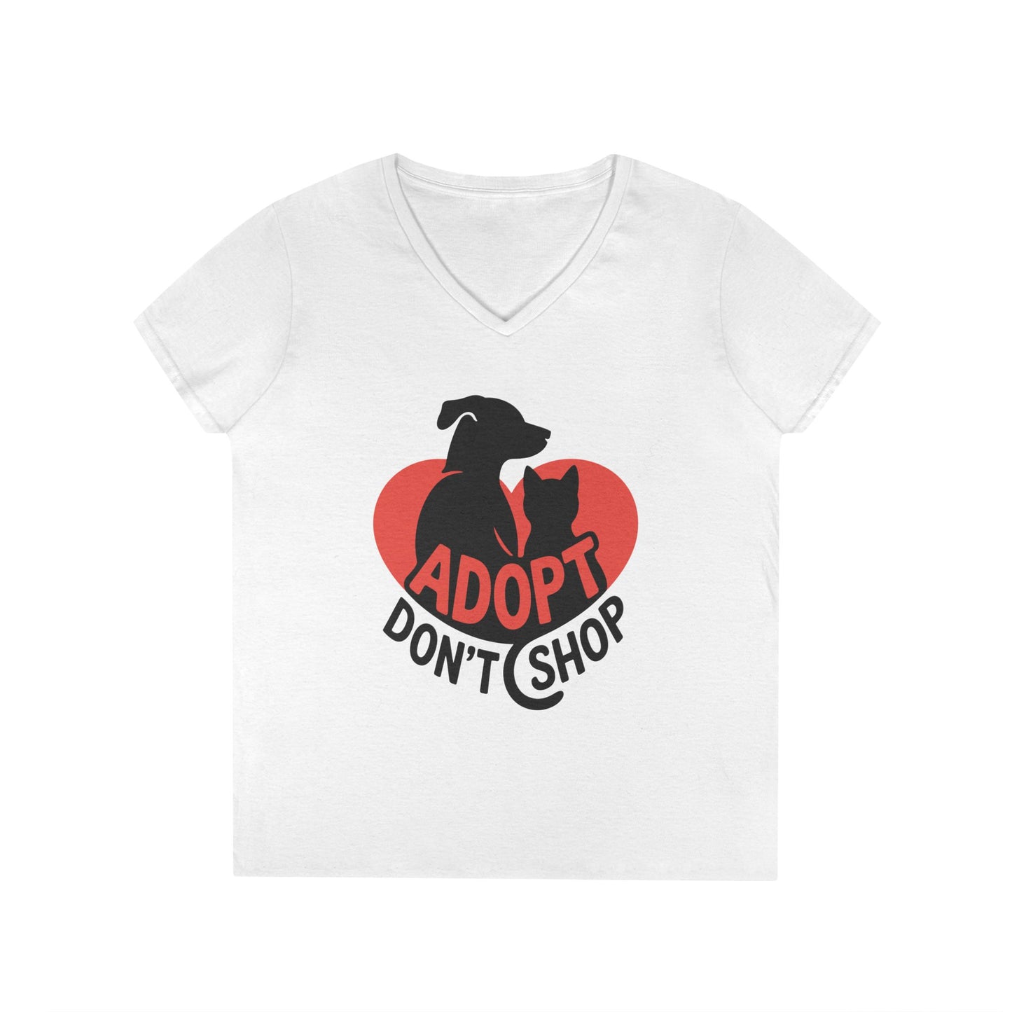 Adopt Don’t Shop Dog & Cat Heart Graphic V-Neck T-Shirt | TEEZOCA 