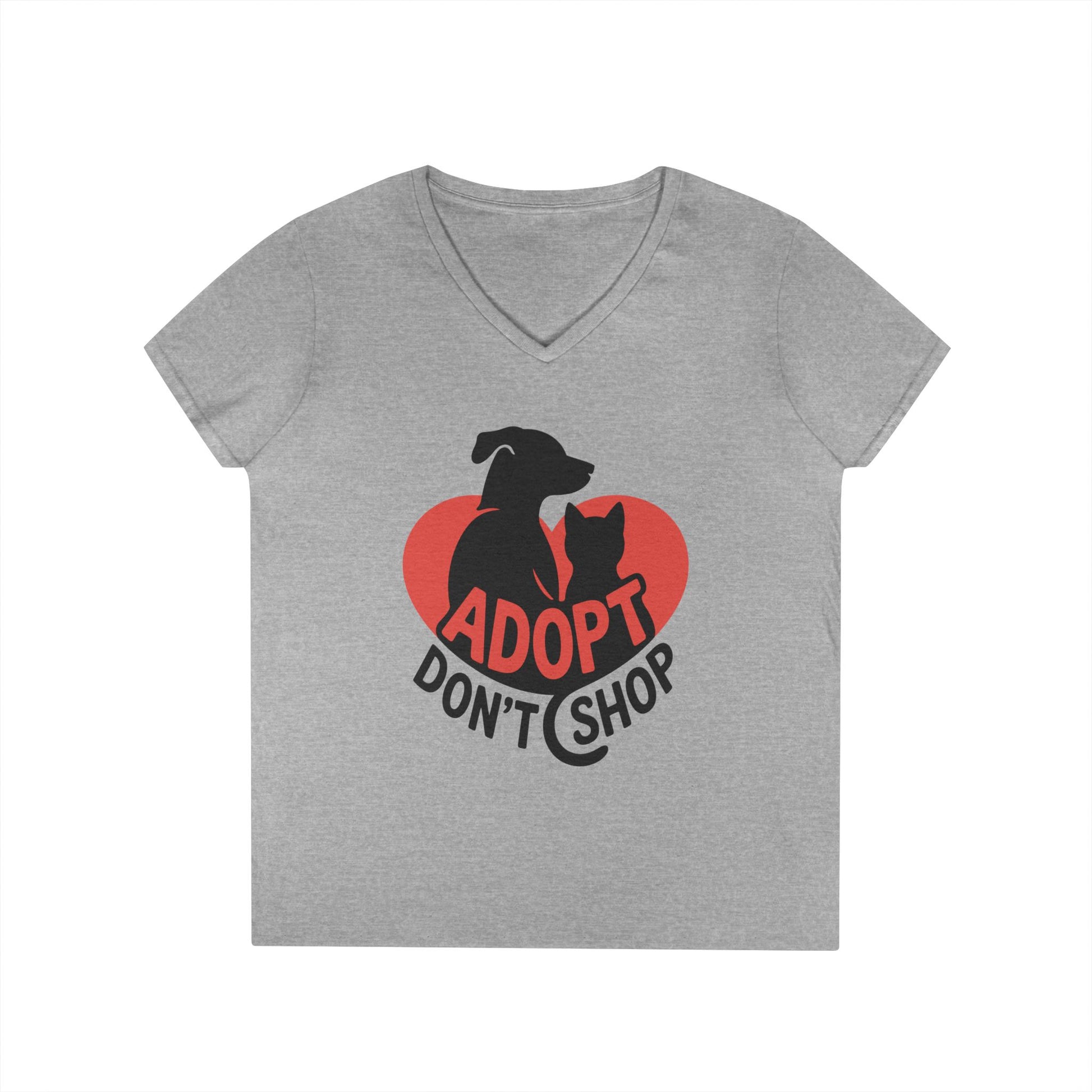 Adopt Don’t Shop Dog & Cat Heart Graphic V-Neck T-Shirt | TEEZOCA 