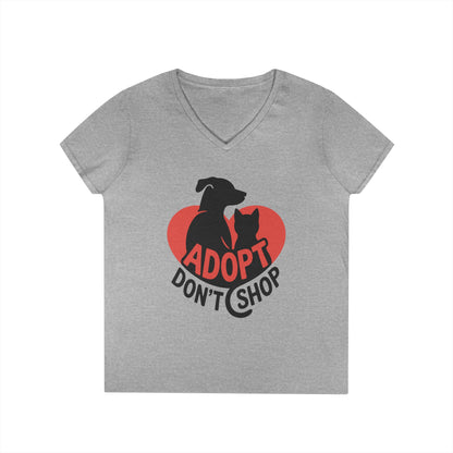 Adopt Don’t Shop Dog & Cat Heart Graphic V-Neck T-Shirt | TEEZOCA 
