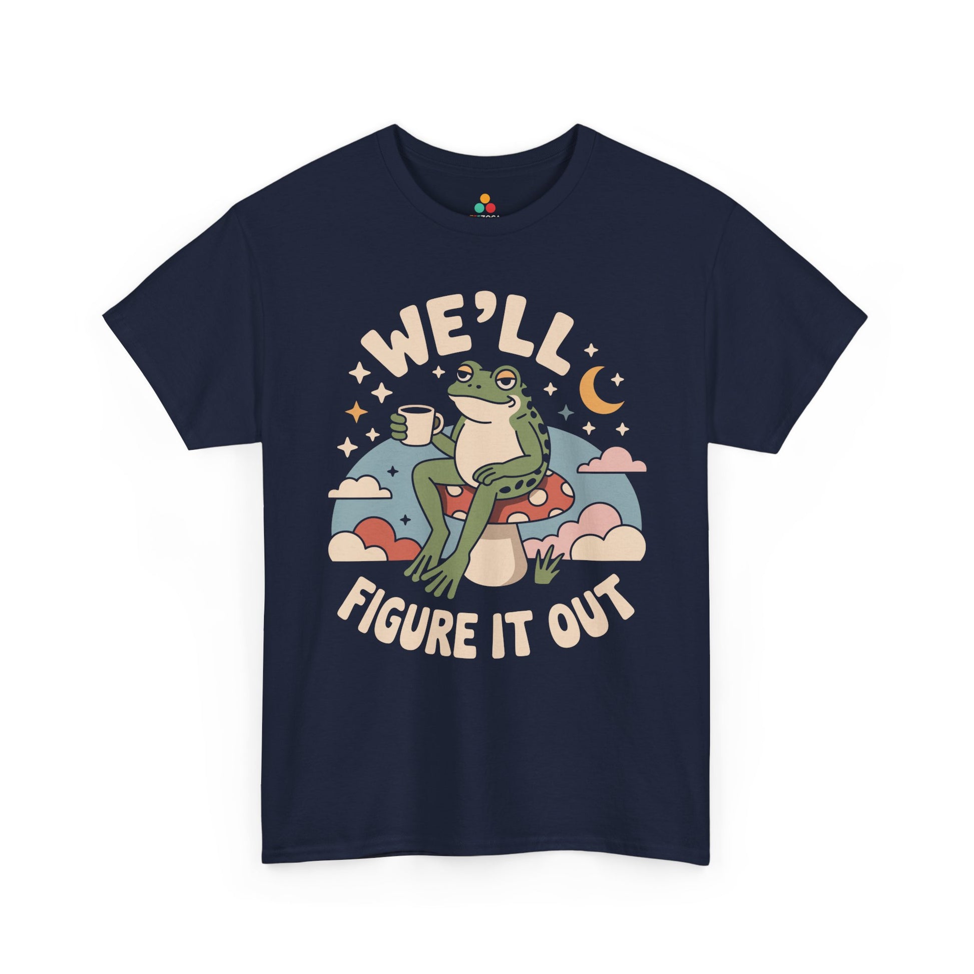 We'll Figure It Out Cute Relaxed Frog Moonlit Illustration T‑Shirt | TEEZOCA 