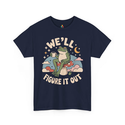 We'll Figure It Out Cute Relaxed Frog Moonlit Illustration T‑Shirt | TEEZOCA 