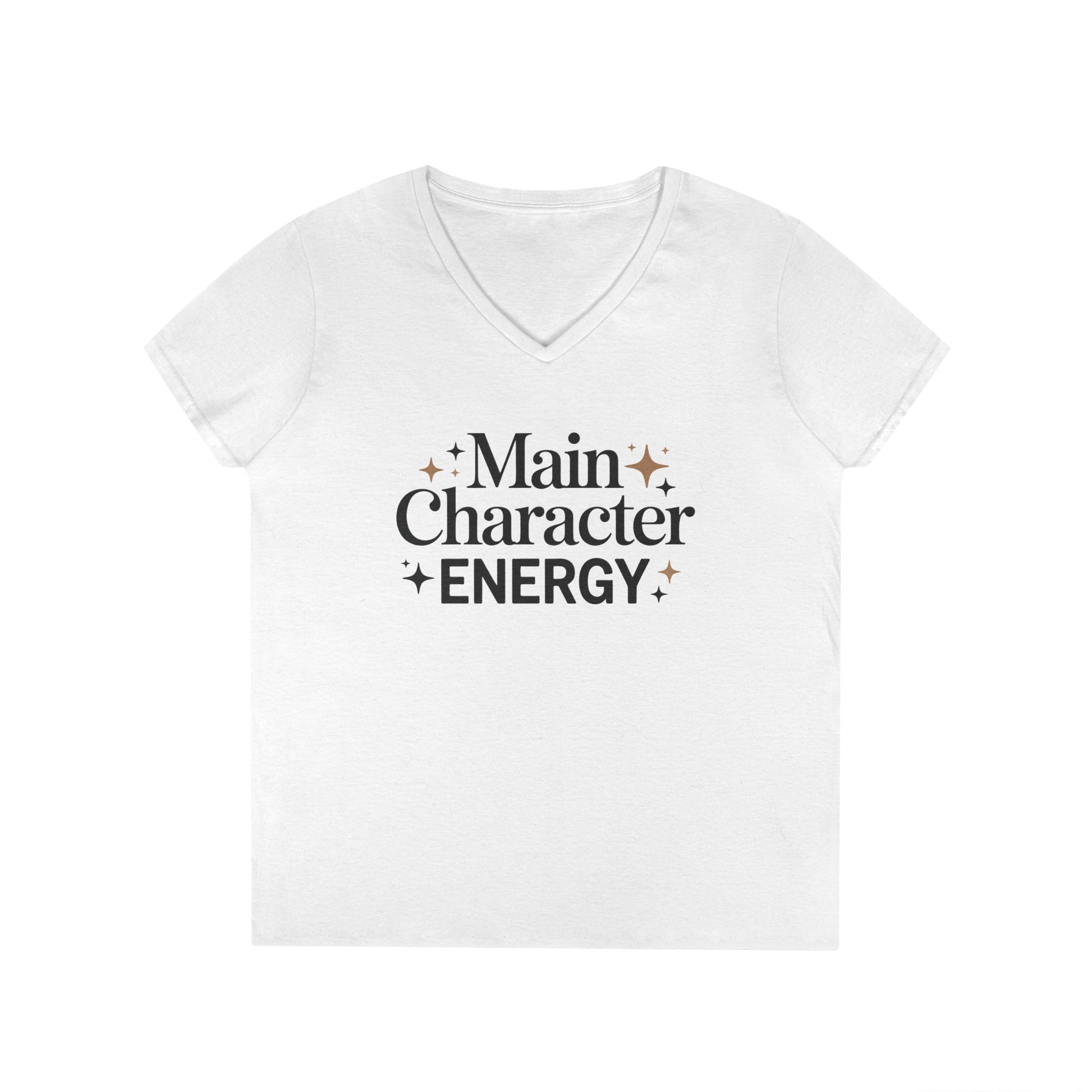 Main Character Energy Minimal Quote V-Neck T-Shirt for Women | TEEZOCA 