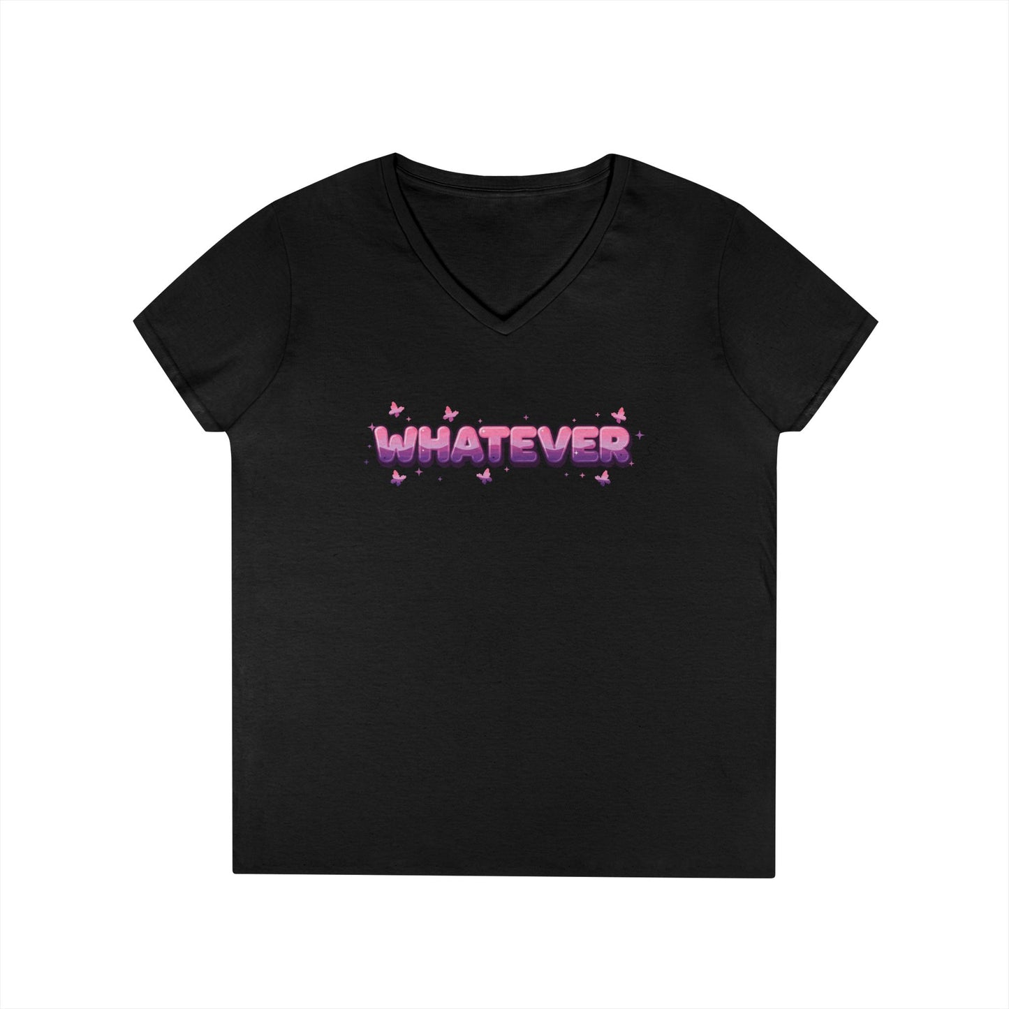 Whatever Pink Gradient Statement Typography V-Neck T-Shirt for Women | TEEZOCA 