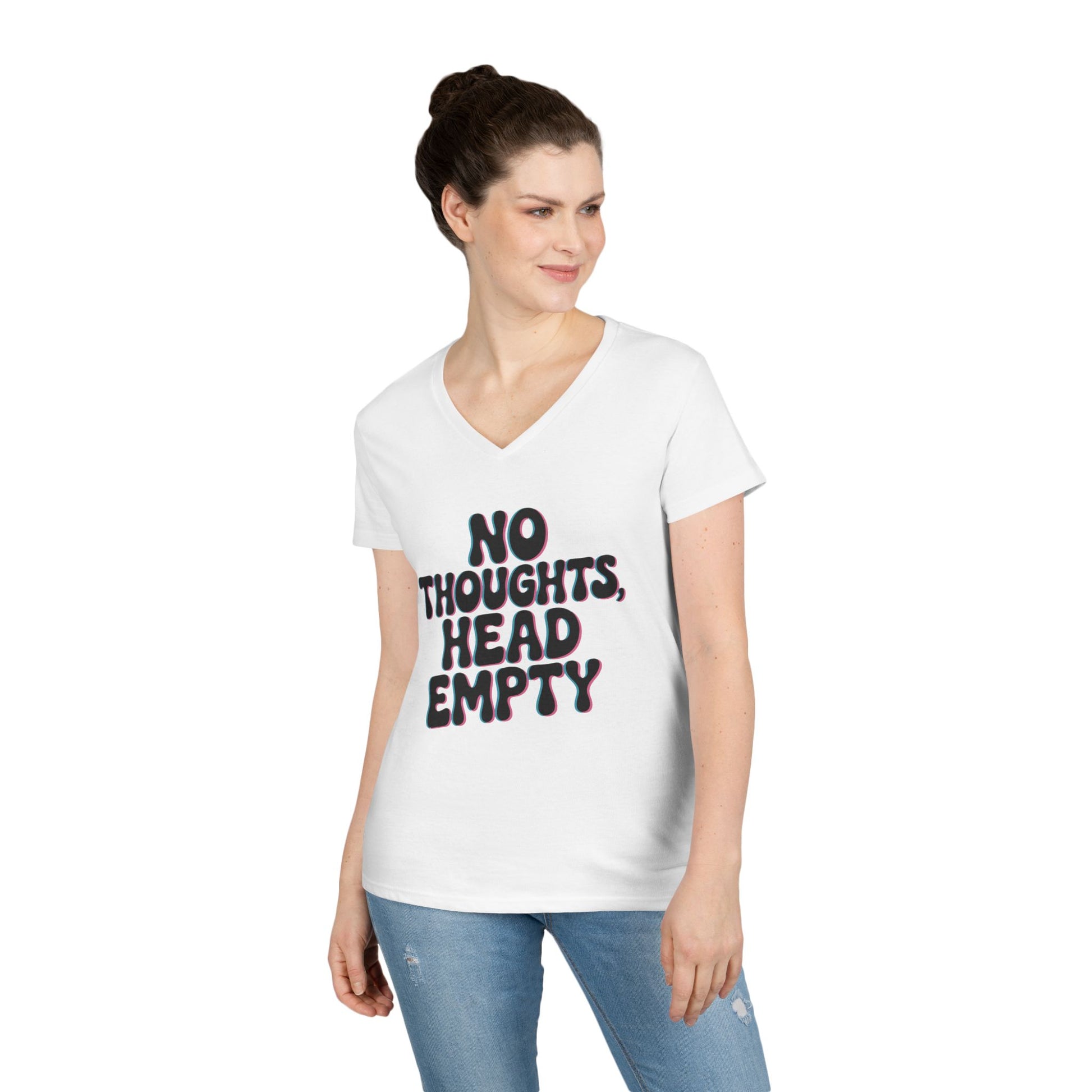 No Thoughts Head Empty Aesthetic Statement V-Neck T-Shirt for Women | TEEZOCA 