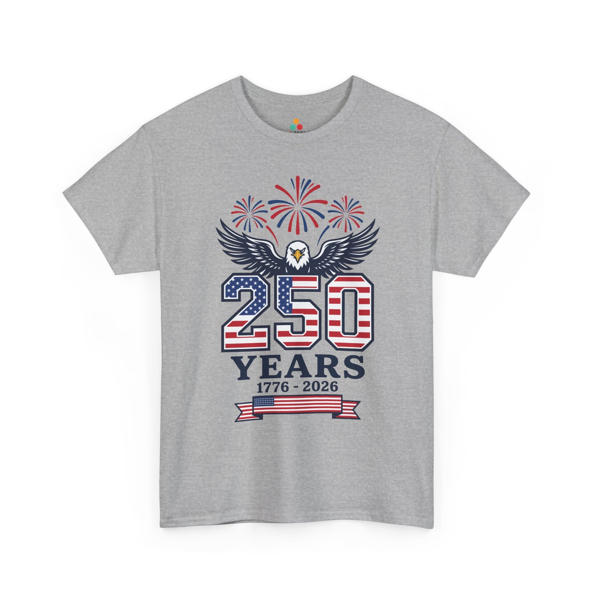 TEEZOCA america 250 years shirt T-shirt with eagle wings, stars and stripes numbers, and 1776 2026 commemorative art.
