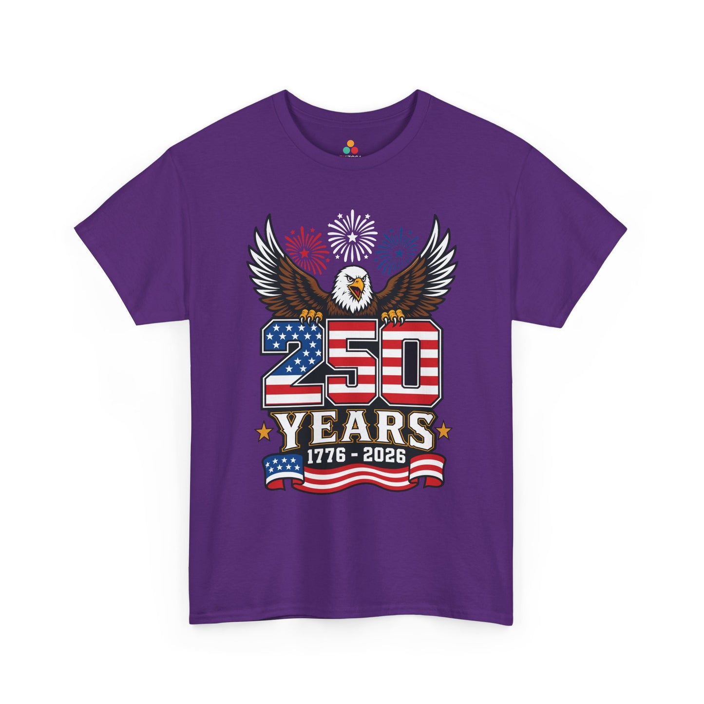 TEEZOCA america shirt T-shirt with bold eagle, 250 years of freedom theme, stars, stripes, and patriotic gift appeal.

