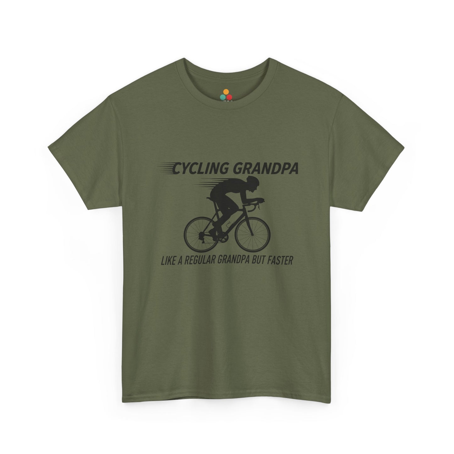 TEEZOCA army green “Cycling Grandpa” bike lover gift t-shirt shown flat.
