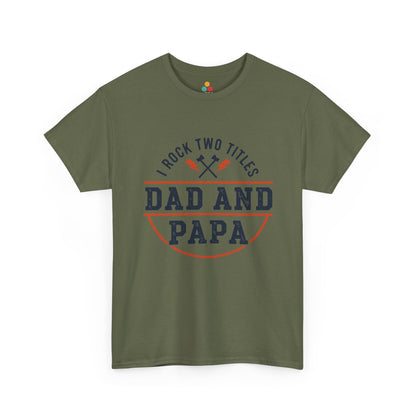 TEEZOCA army green “Dad and Papa” bold text tee shown flat.