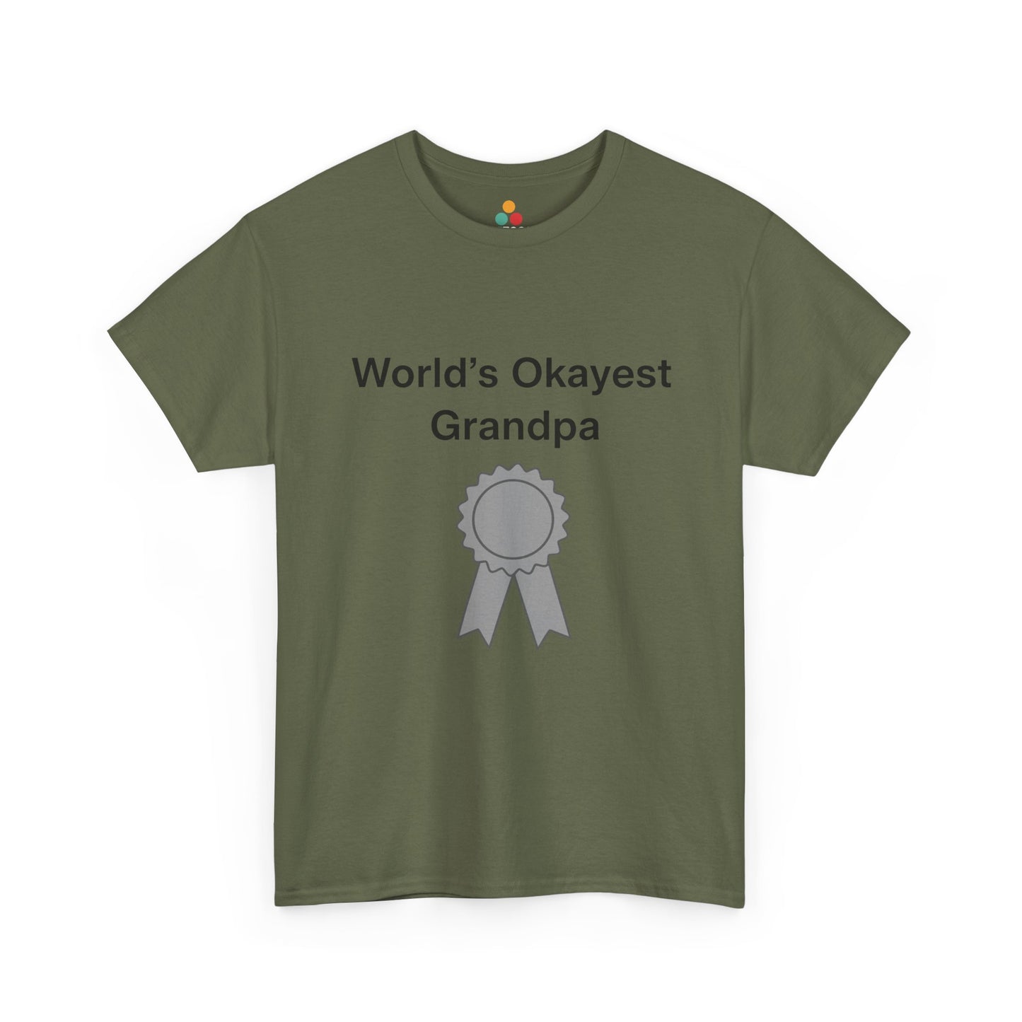 TEEZOCA army green “World’s Okayest Grandpa” simple typography graphic tee shown flat.