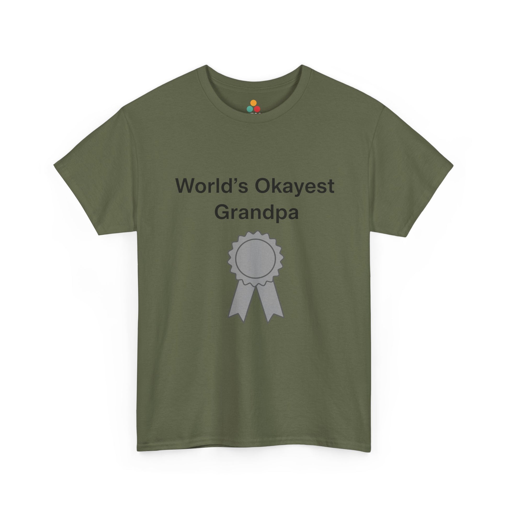 TEEZOCA army green “World’s Okayest Grandpa” simple typography graphic tee shown flat.