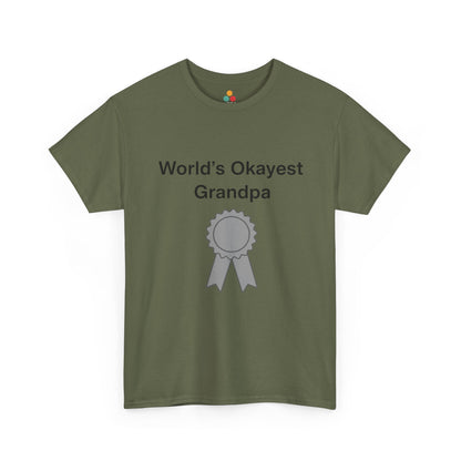TEEZOCA army green “World’s Okayest Grandpa” simple typography graphic tee shown flat.
