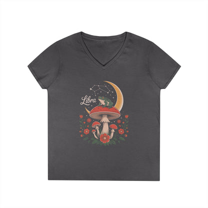 Libra Zodiac Frog Moon Mystic Art Aesthetic V-Neck T-Shirt for Women | TEEZOCA 