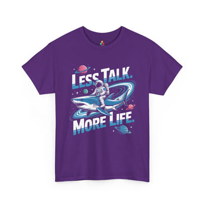 Less Talk More Life Astronaut Shark Unisex T-shirt – Bold Space Graphic Tee | TEEZOCA 