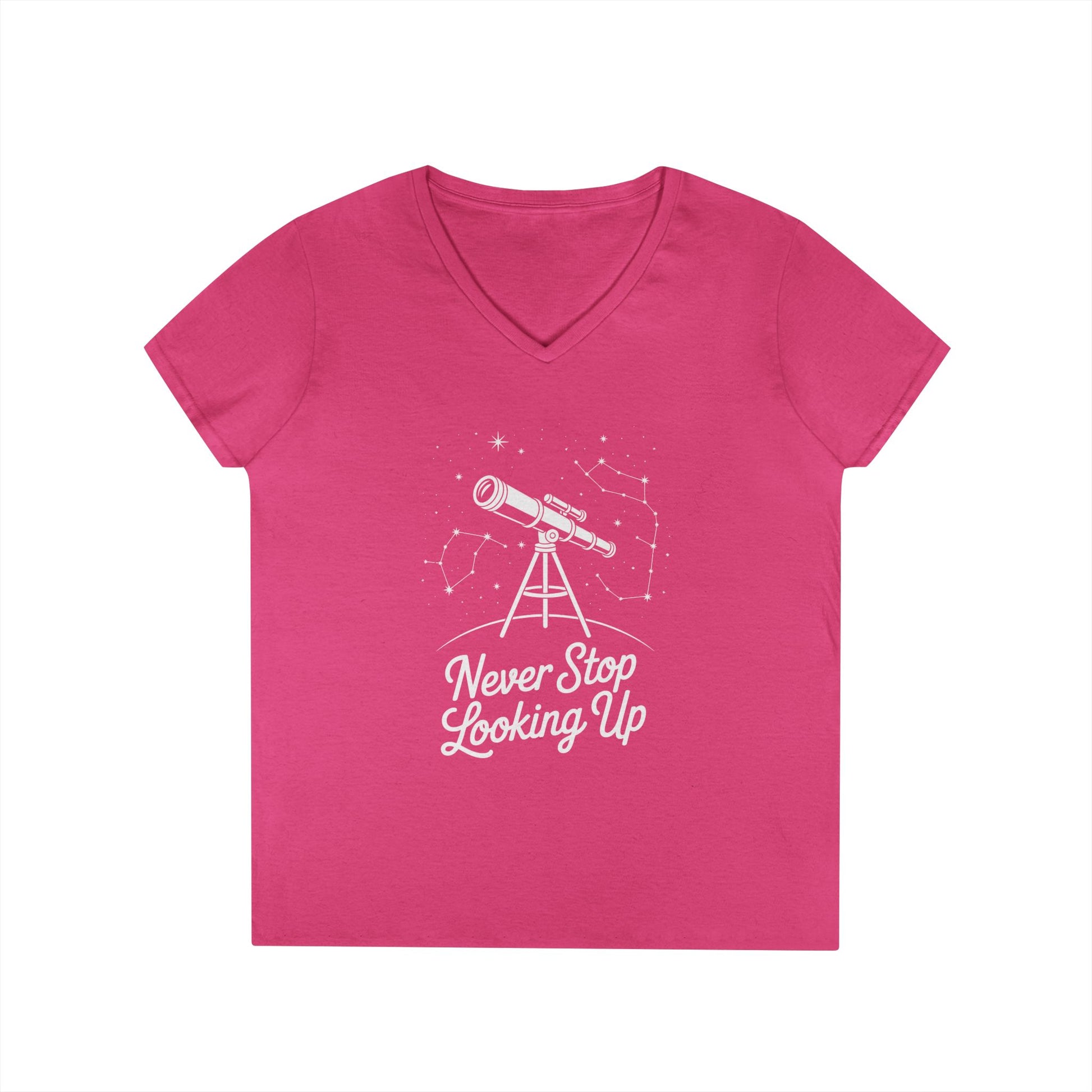 Never Stop Looking Up Women’s V-Neck T-Shirt Astronomy Quote | TEEZOCA 