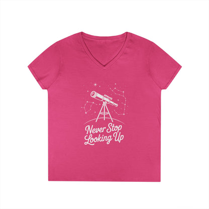 Never Stop Looking Up Women’s V-Neck T-Shirt Astronomy Quote | TEEZOCA 