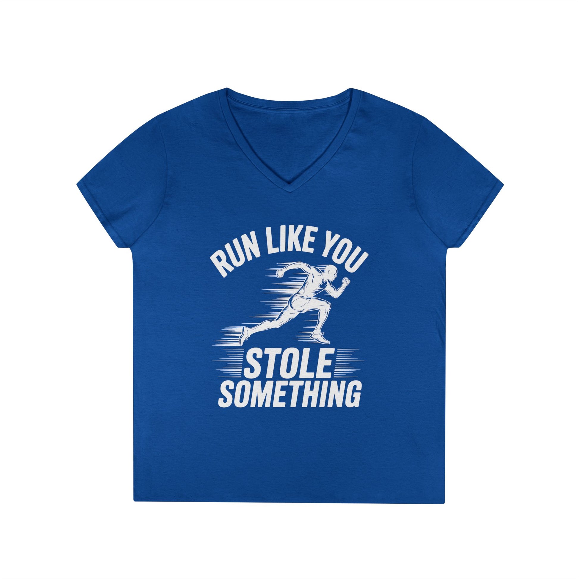 Run Like You Stole Something Funny Running V-Neck T-Shirt | TEEZOCA 