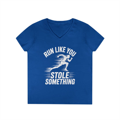 Run Like You Stole Something Funny Running V-Neck T-Shirt | TEEZOCA 